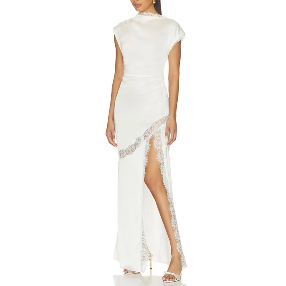 L'Academie White Lace-Trim Maxi Dress